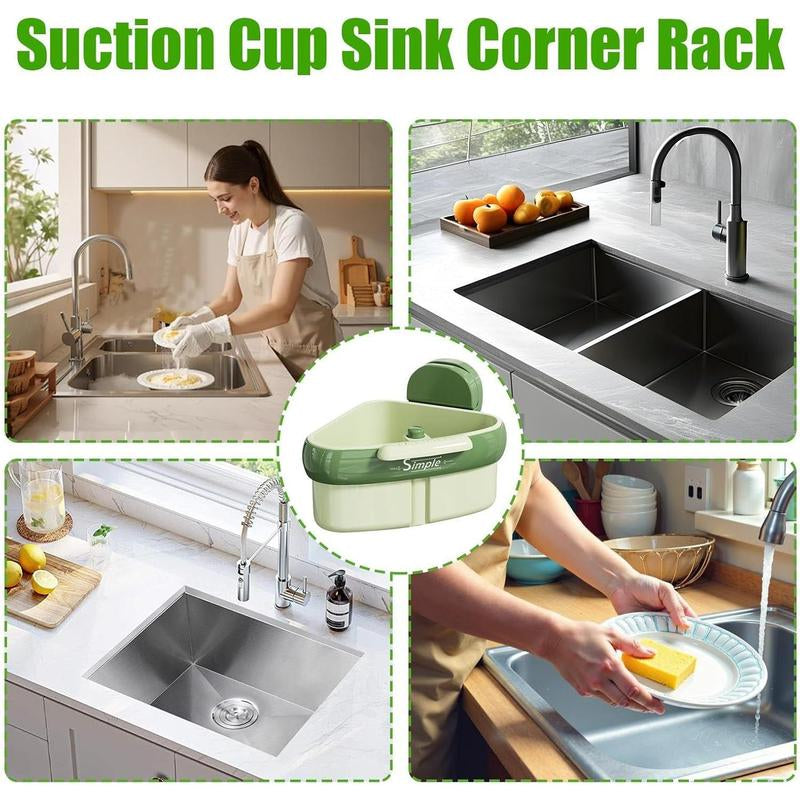 Kitchen Sink Strainer Basket, Suction Cup Sink Corner Rack, Heavy Duty Drain Faucet Hanging Strainer with with Press Dumping Design, Multifunctional Draining Filter Basket for Kitchen