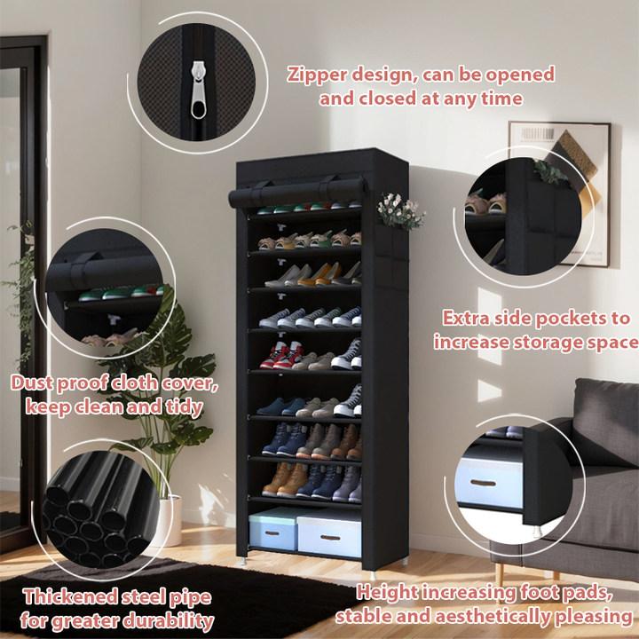 UDEAR 10 Tier Shoe Rack 9 Grids with Dustproof Cover Shoe Shelf Storage Organizer