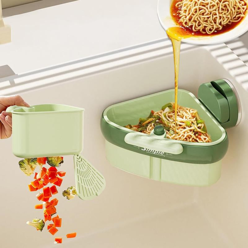 Kitchen Sink Strainer Basket, Suction Cup Sink Corner Rack, Heavy Duty Drain Faucet Hanging Strainer with with Press Dumping Design, Multifunctional Draining Filter Basket for Kitchen