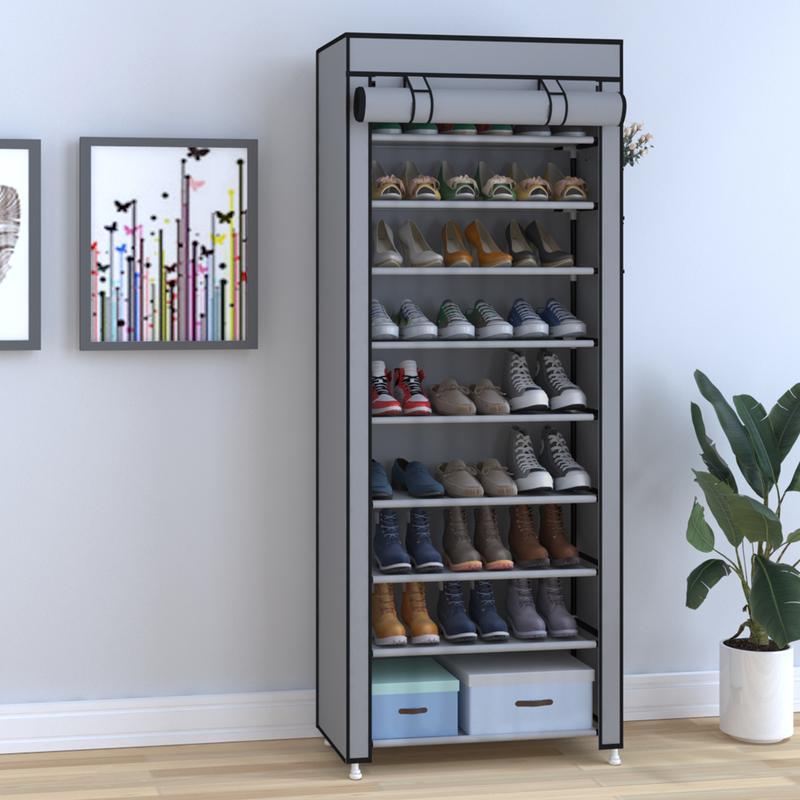 UDEAR 10 Tier Shoe Rack 9 Grids with Dustproof Cover Shoe Shelf Storage Organizer