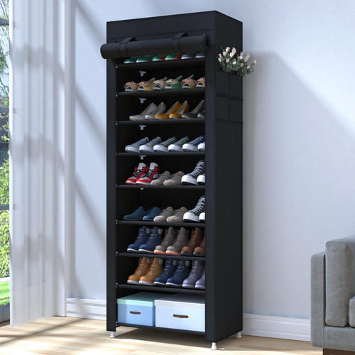 UDEAR 10 Tier Shoe Rack 9 Grids with Dustproof Cover Shoe Shelf Storage Organizer