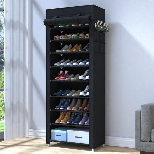 UDEAR 10 Tier Shoe Rack 9 Grids with Dustproof Cover Shoe Shelf Storage Organizer