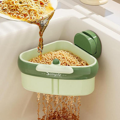 Kitchen Sink Strainer Basket, Suction Cup Sink Corner Rack, Heavy Duty Drain Faucet Hanging Strainer with with Press Dumping Design, Multifunctional Draining Filter Basket for Kitchen