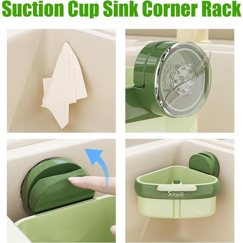 Kitchen Sink Strainer Basket, Suction Cup Sink Corner Rack, Heavy Duty Drain Faucet Hanging Strainer with with Press Dumping Design, Multifunctional Draining Filter Basket for Kitchen