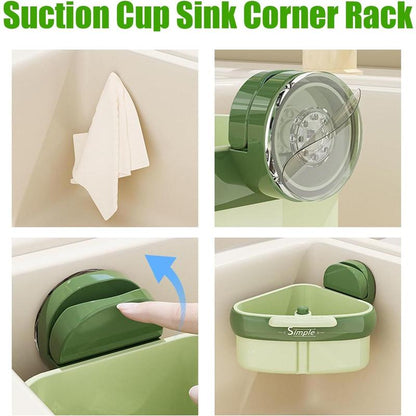 Kitchen Sink Strainer Basket, Suction Cup Sink Corner Rack, Heavy Duty Drain Faucet Hanging Strainer with with Press Dumping Design, Multifunctional Draining Filter Basket for Kitchen